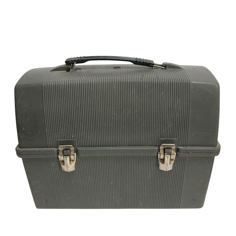 Vintage Thermos Brand Lunch Box‎ Pail Gray Plastic Work School Made In USA